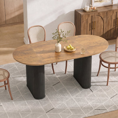 63" Fluted Oval Dining Table Double Pedestal Kitchen Table For 4-6 