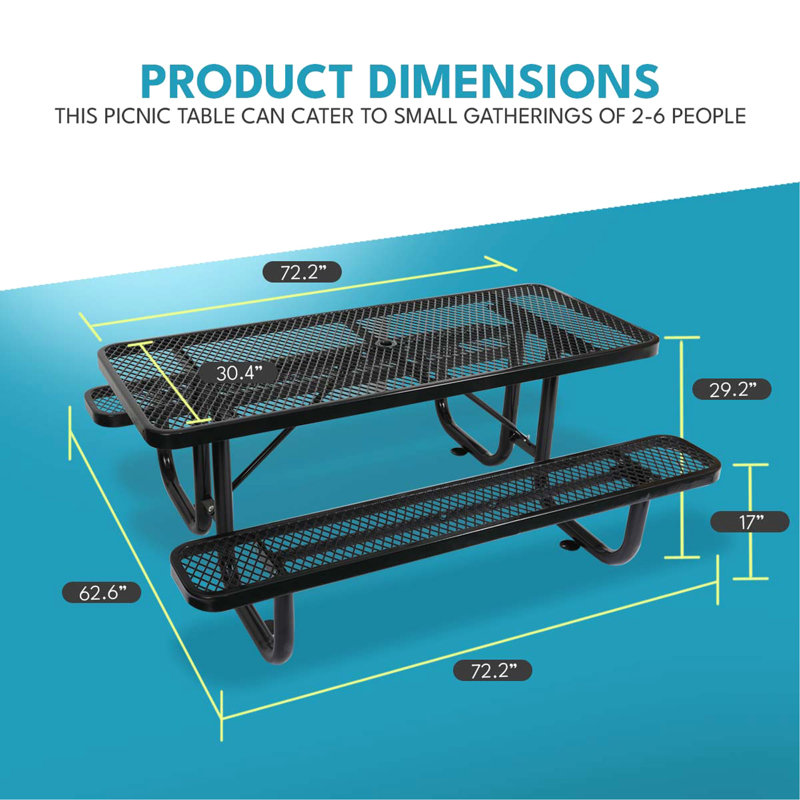 Table de pique-nique en acier durable exceptionnelle avec mât de parasol pour le plaisir en plein air, Noir