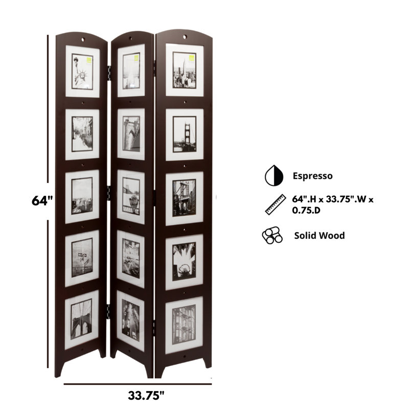 Julee 33.75'' W x 64'' H 3 - Panel Folding Room Divider, Espresso