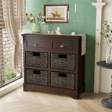 ClickDecor Nelson Storage Chest Cabinet with 2 Wicker Baskets