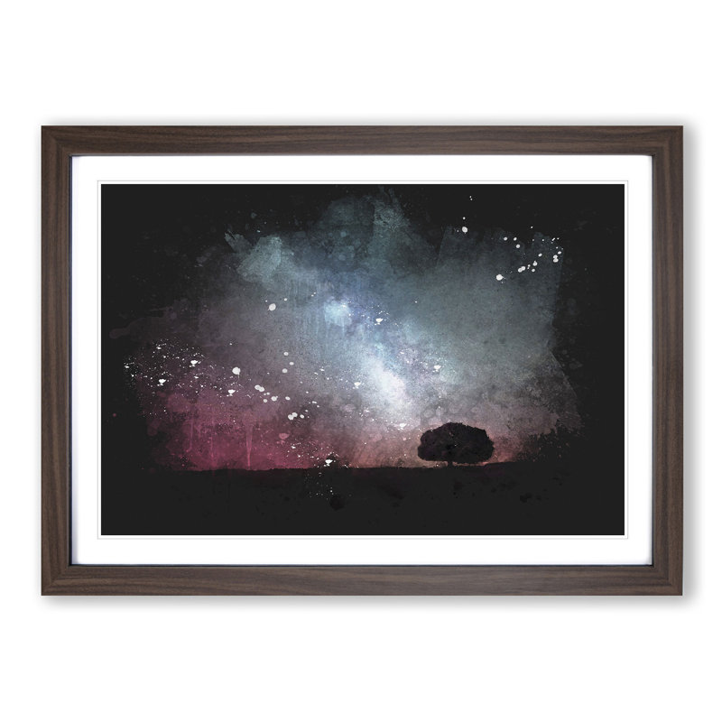 Stars Above A Lone Tree - Picture Frame Graphic Art, Walnut Framed, 62cm H x 87cm W x 2cm D