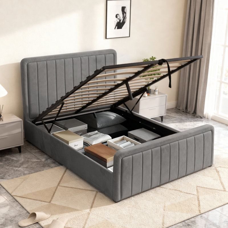 Altgeld Upholstered Ottoman Storage Bed, Kingsize (5'), Medium Grey