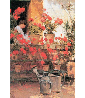 Red Geraniums by Frederick Childe Hassam - Unframed Print