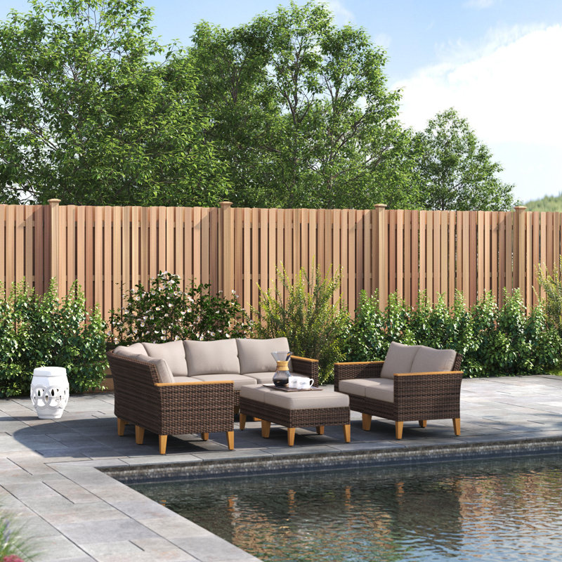 Argyri 9 Piece Wicker Outdoor Patio Conversation Furniture Sectional Set with Cushions, Beige