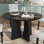 Table de salle à manger ronde pour 4, 43 pouces, plateau en faux marbre, table de salle à manger ronde Mid-Century moderne pour les cafés, restaurants, bars, bureaux à domicile et salles de conférence (noir)