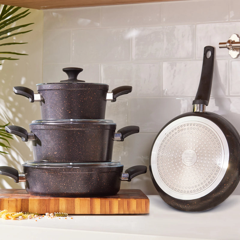 Karaca Biogranite 7-Piece Non-Stick Induction Cookware Set, Black Gold