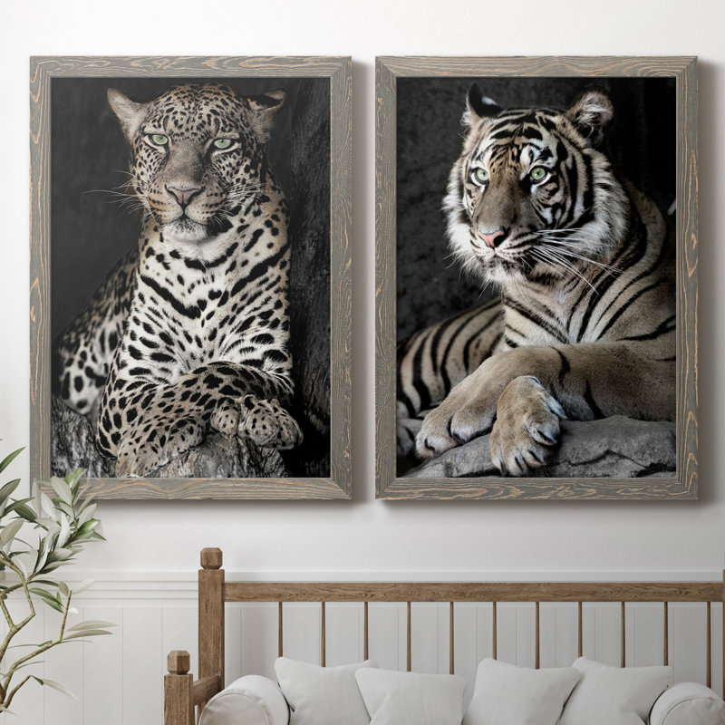 African Leopard - 2 Piece Print, No Mat, 44" H x 31" W x 1" D, Grey Framed Canvas