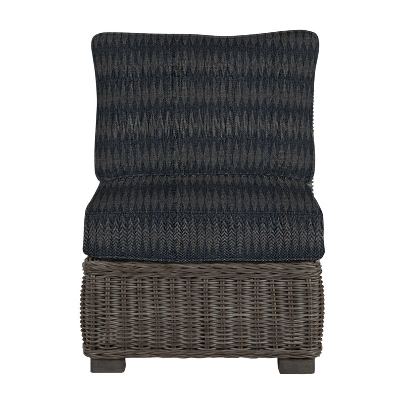 Rustic Woven Sectional Slipper Chair, Rollo Silver InsideOut® Linen, Welt, Black Walnut