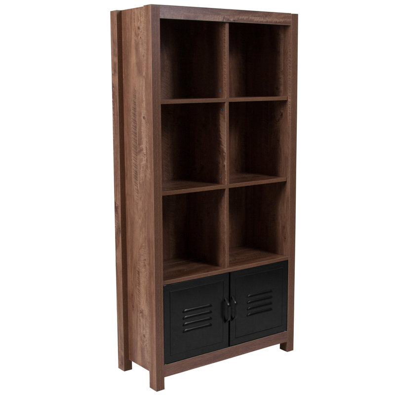 6 Cube Storage Organizer Bookcase with Metal Cabinet Doors