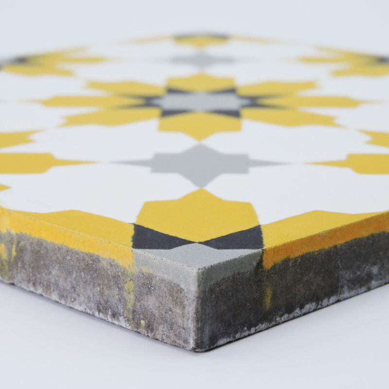 Ahfir 8" x 8" Cement Singular Wall & Floor Tile, Yellow/Gray/Black