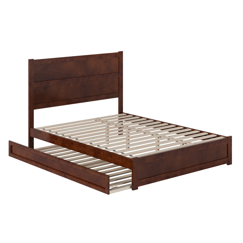 Lit plateforme en bois avec pied de lit et gigogne Aveline, Noyer, Grand lit