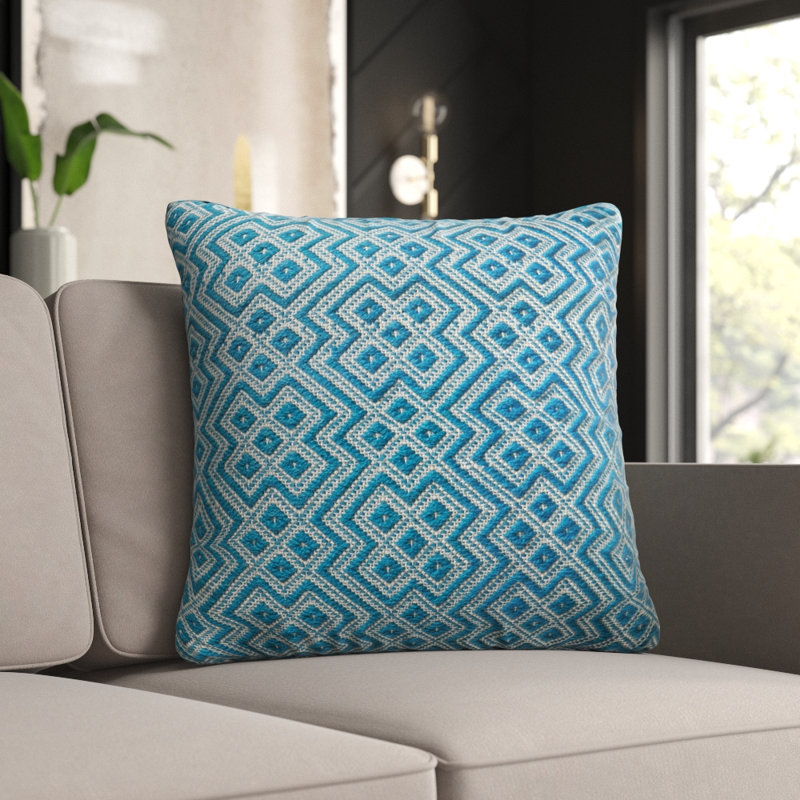 Crisfield Indoor/Outdoor Geometric Throw Pillow, Turquoise
