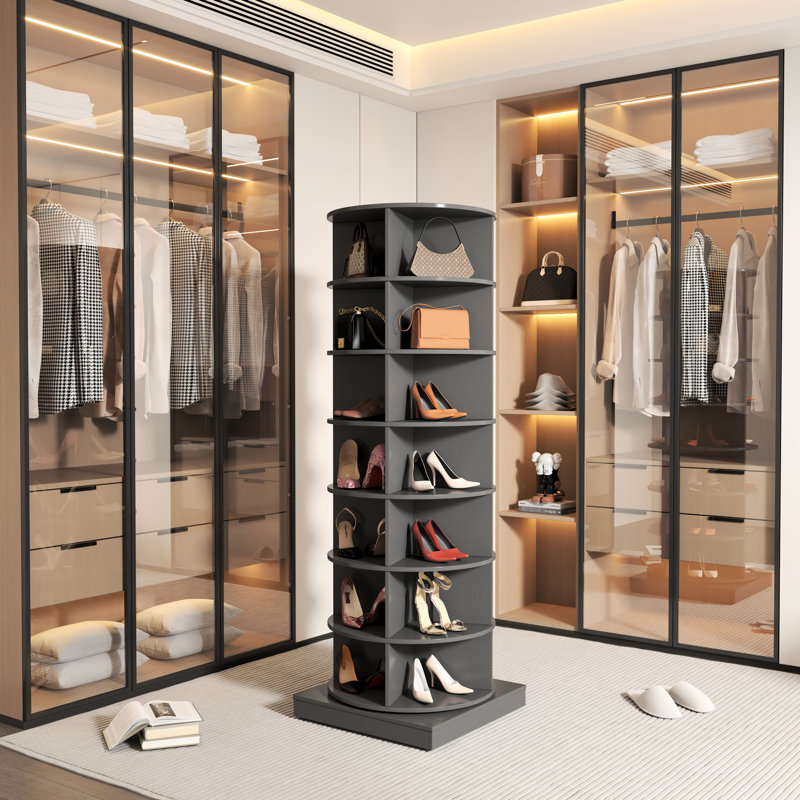 360 Rotating Shoe Cabinet, Gray Design, 7 Layers, Holds 28 Pairs, Space Saving Feature 7-Layer Rack, Accommodates Characteristic