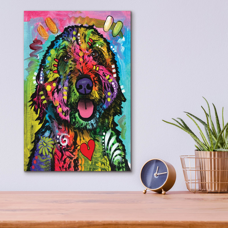 «Golden Doodle» par Dean Russo, art mural en verre acrylique, H 16 po x l 12 po x P 0,13 po