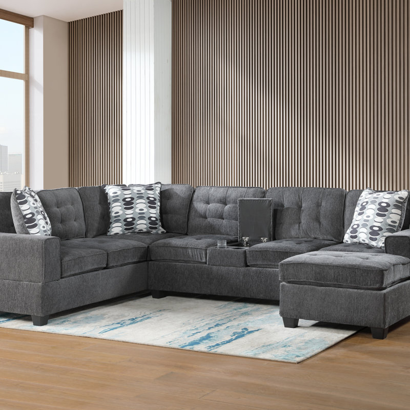Canapé modulaire en U pour salon, Gris foncé rembourré
