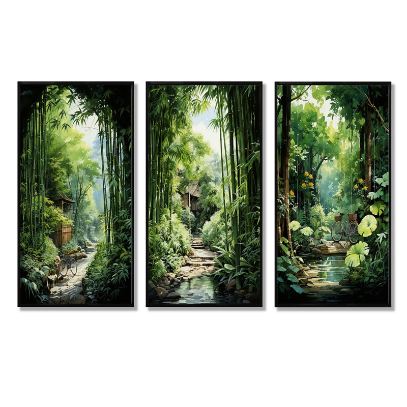 Jade Journey Green Forest, Cadre flottant noir, H 28 po x l 36 po