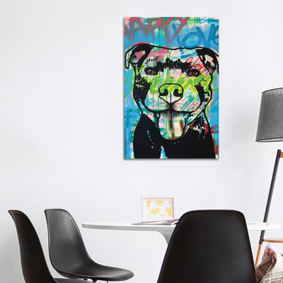 Happy Love Pitbull by Dean Russo - Print on Canvas