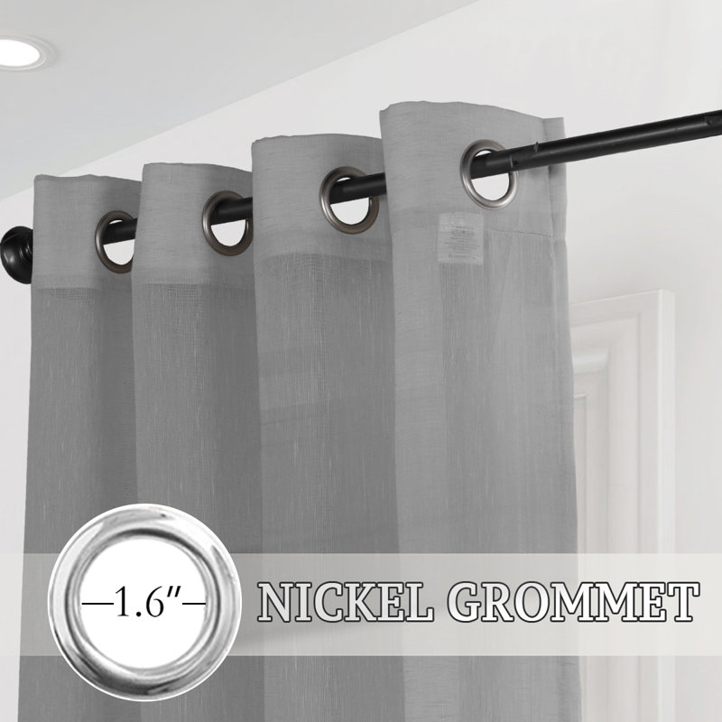 Paire de rideaux semi-transparents avec œillets Dawan, gris, L 52 po x L 108 po