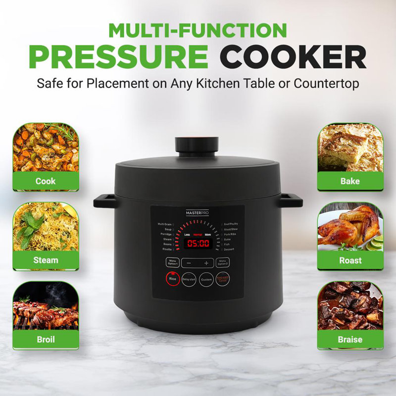 6 QT Electric Pressure Cooker - 9 Function Digital Countertop with Preset Cooking Modes, Adjustable Time & Temp Settings  (Black)