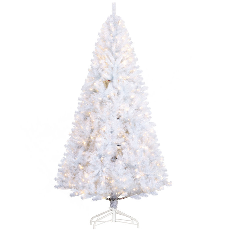 Sapin de Noël artificiel 7,5 pi avec branches réalistes, 500 lumières DEL blanc chaud et 1346 pointes, blanc