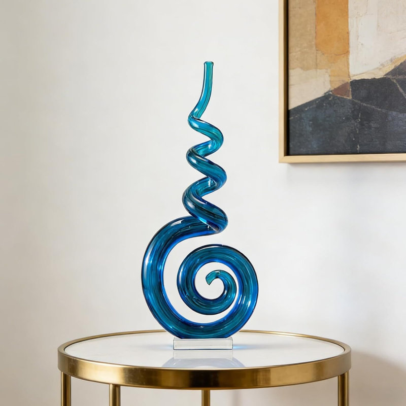 Sculpture en verre soufflé à la main 15 pouces de style Murano bleu ciel