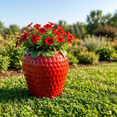 Statue de jardin en forme de fraise en résine rouge H 15 po