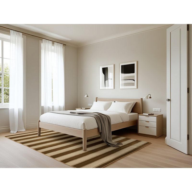 Tapis brun à rayures horizontales lavable à la machine, Rectangle 5 pi x 7 pi