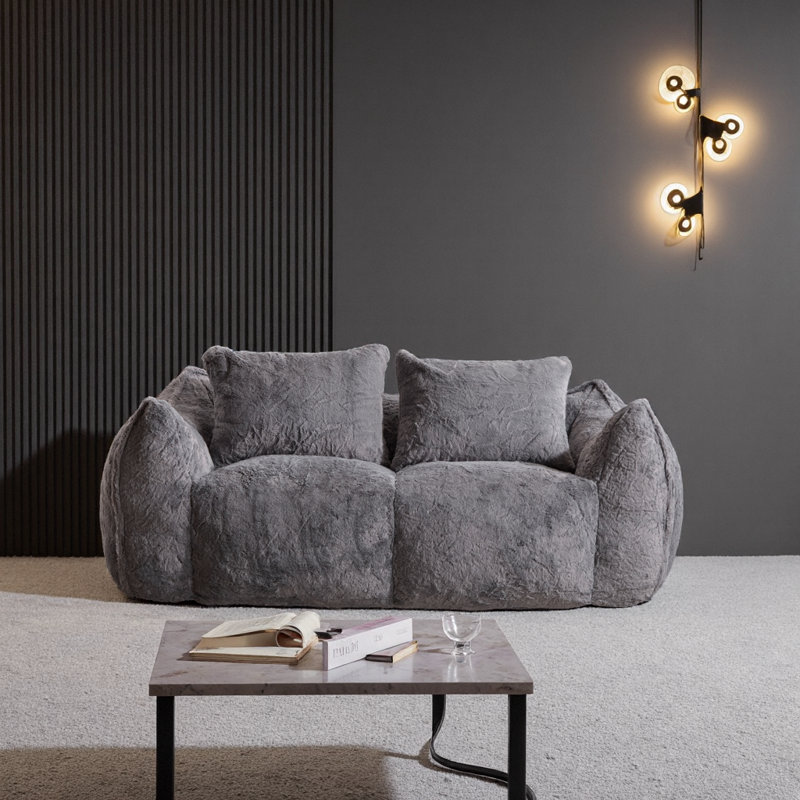 Giant Bean Bag Couch for Adults, Ultra Soft Fluffy Loveseat Bean Bag Sofa, Chase Lounge Chair Indoor for Living Room Bedroom, No Assembly Required Cozy Reading Chair with Pillows