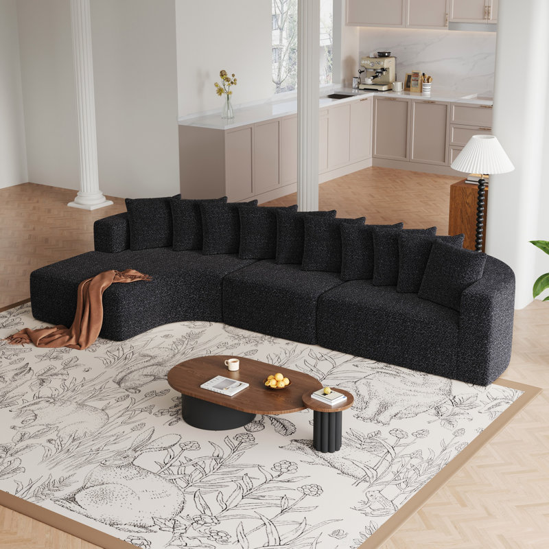 Ensemble de canapé modulaire en chenille de 131,1 pouces, canapé incurvé moderne en forme de nuage, comprenant 10 coussins, canapé d'angle en tissu de salon, canapé modulaire en L (méridienne gauche)