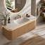 Meuble-lavabo suspendu de 122 cm avec lavabo intégré en pierre frittée cintrée à chaud à motif de travertin, 2 tiroirs et éclairage à détecteur de mouvement