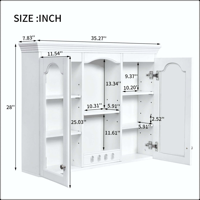 Armoire à pharmacie murale avec 2 portes en verre et tablettes réglables - Blanc