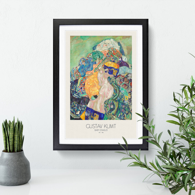 Baby Cradle with Border by Gustav Klimt - Picture Frame Painting, Black Framed, 48cm H x 36cm W x 2cm D