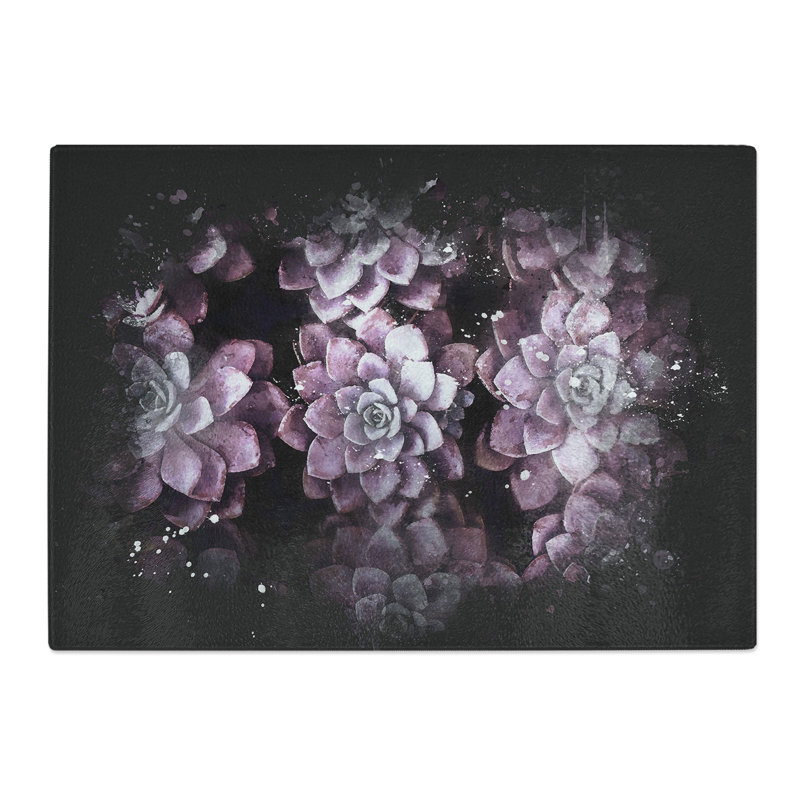 Tempered Glass Pretty Purple Succulent Plants Chopping Board, 20 cm x 28.5 cm