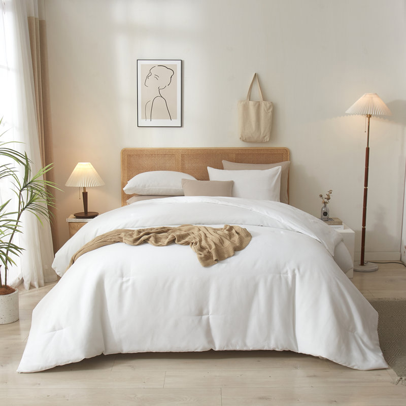 3-Piece 90g Lightweight All-season Microfiber Comforter Set, King Comforter + 2 King Shams, White