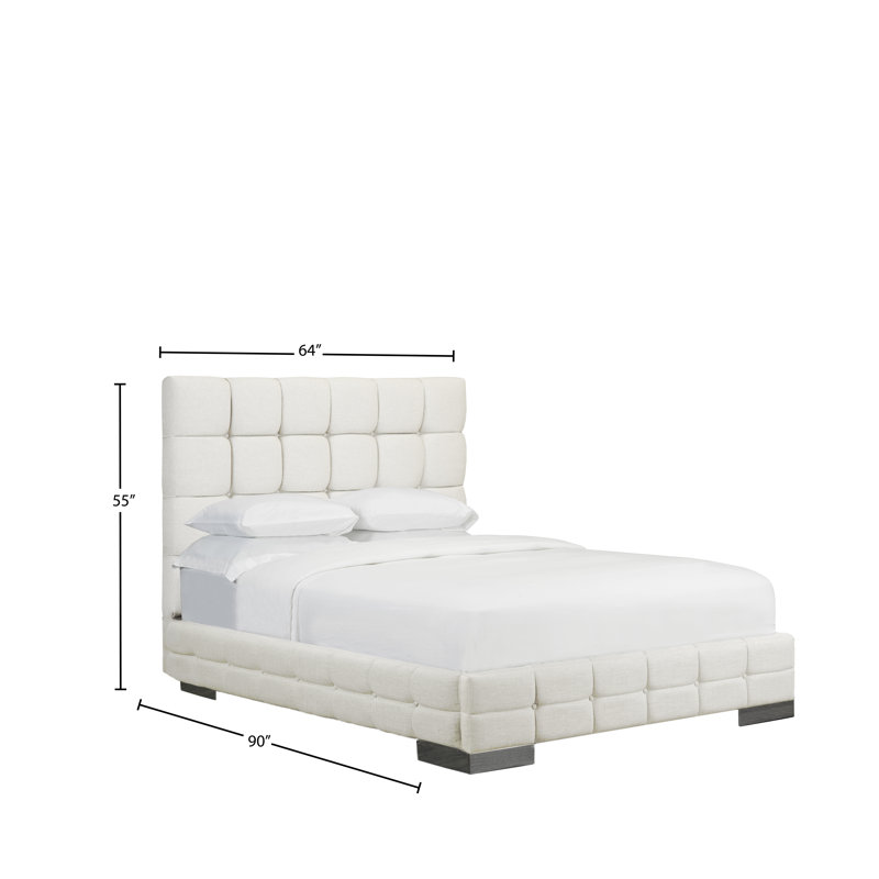 Lit plateforme tapissier Stollings, Cuir - Blanc, Grand