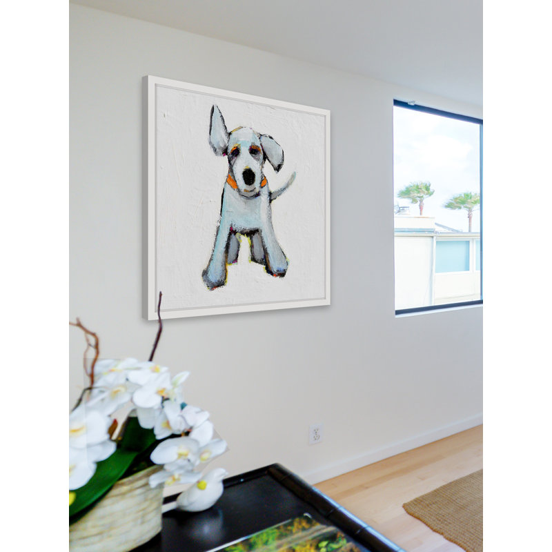 "Small White Pup" Framed Print, 12" H x 12" W x 1.5" D