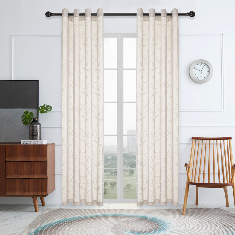 Shavonda Sheer Curtain Single Panel, Oyster, 52" W x 108" L