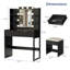 Ensemble de table de coiffeuse lumineuse - 10 pièces 3 ampoules à intensité variable, 2 tiroirs-1780415226