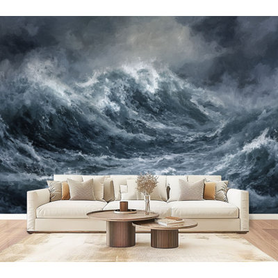 Peel and Stick Wallpaper Dramatic Storm Clouds Ocean Waves Moody Oil Painting Style Wall Murals 69"H x 96"W Removable PVC Wall Paper Self-Adhesive Wall Decor for Bedroom Living Room Home Office