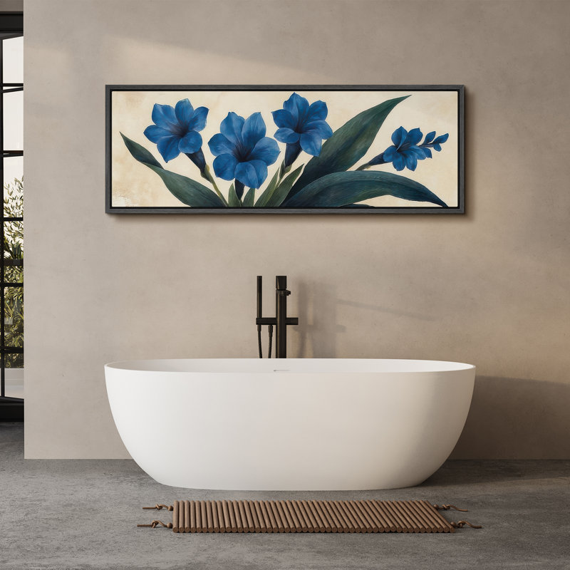 Grande impression sur toile encadrée, reproduction florale abstraite pour décoration chic et moderne, H 20 po x l 60 po, Noir