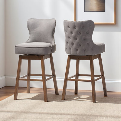 Carlesia Swivel Solid Wood Gray Upholstered Counter Stool, 44.49'' H X 21.46'' W X 21.85'' D