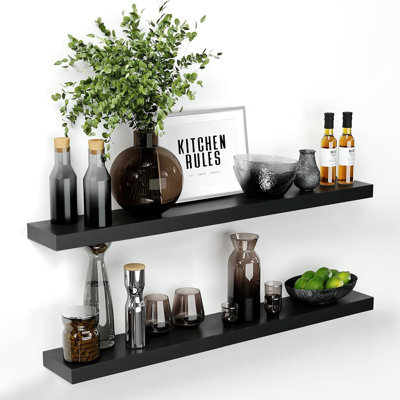 Tablettes flottantes pour le mur, tablettes murales en bois massif de qualité supérieure avec supports robustes, ensemble de 2, tablettes de salle de bain pour la décoration intérieure