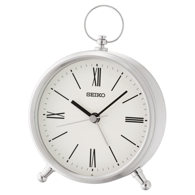 QXE063SLH Desk & Table Clock, Silver-Tone, Silver/White