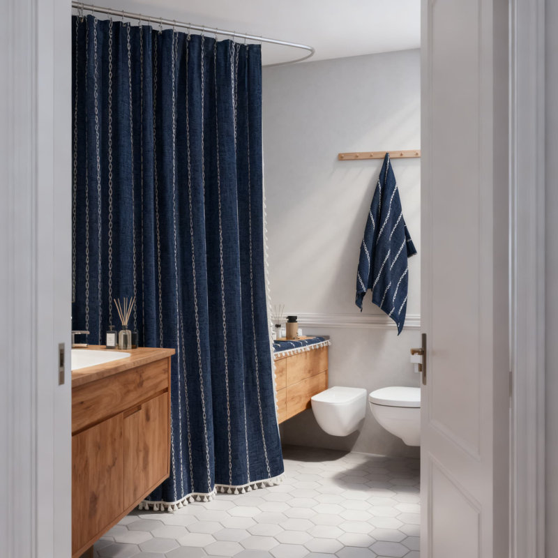 Ensemble de rideau de douche Farmhouse, Navy