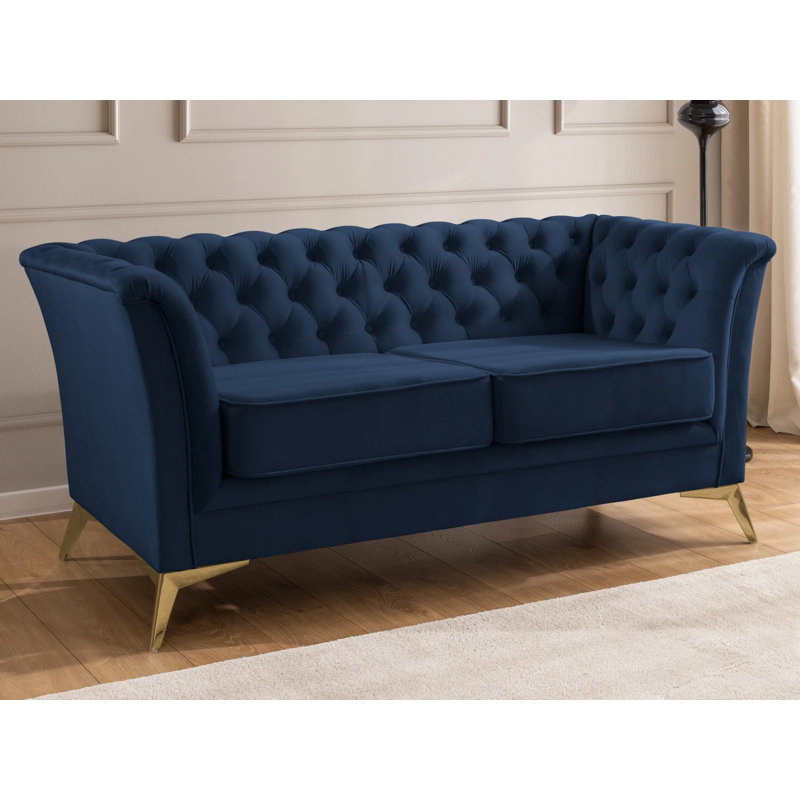 Whitby 2 Seater Velvet Loveseat, Gold, Navy Blue