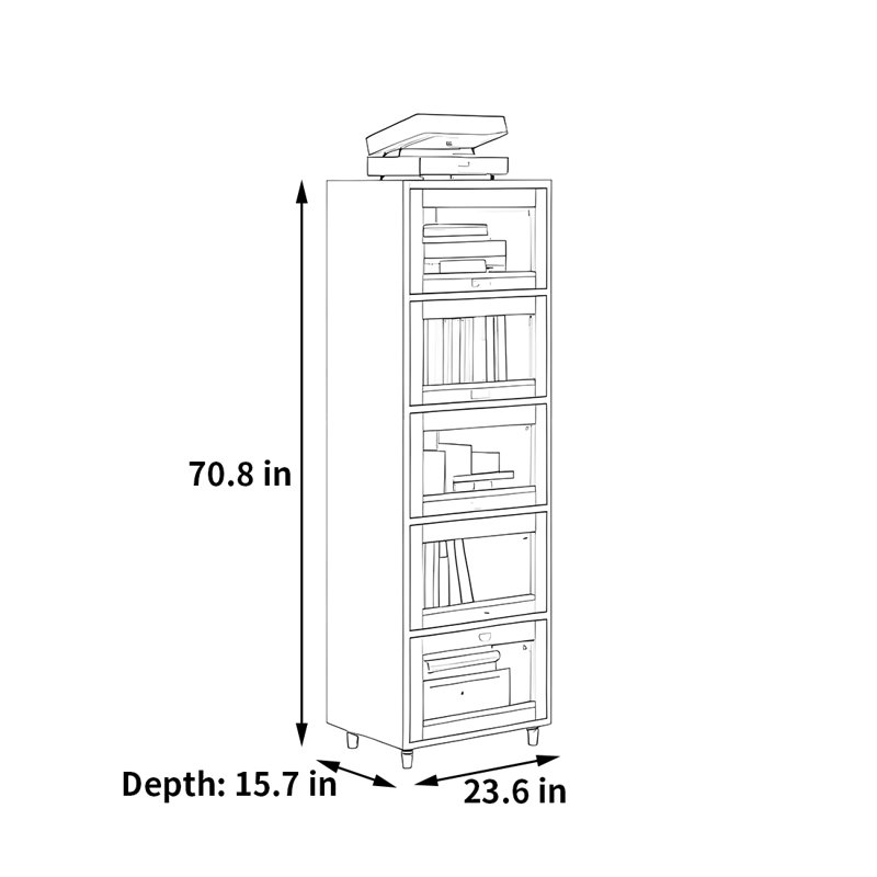 Bibliothèque de rangement pratique, Rouge / Brun, (5 tablettes) H 23,6 po x l 70,8 po x P 15,7 po