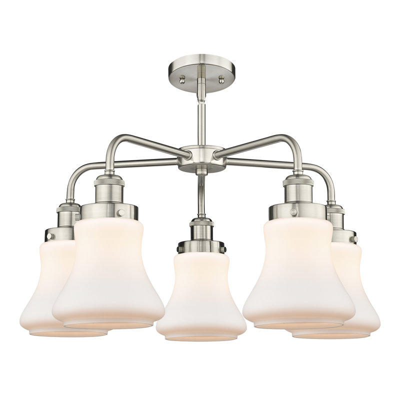 Lustre suspendu 5 lumières 24 po Bhanupriya, Blanc mat, Nickel satiné