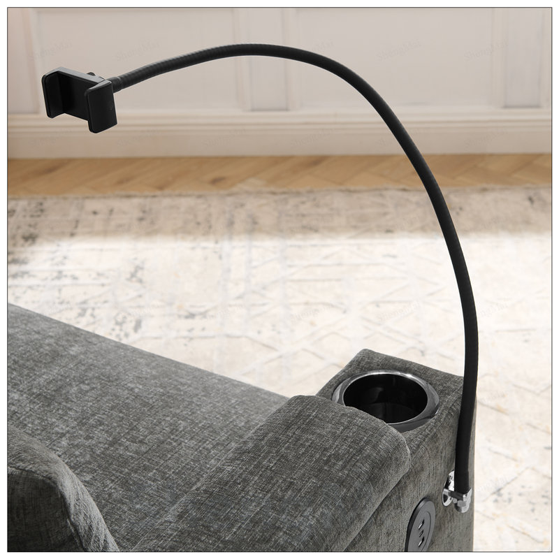 Canapé inclinable simple avec dossier réglable, charge USB, support pour téléphone, rangement pour accoudoirs et repose-pieds assorti