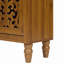Meuble de rangement décoratif autoportant, bibliothèque ouverte de 168 cm de haut, en bois sculpté à arcs vintage, avec étagères ouvertes.