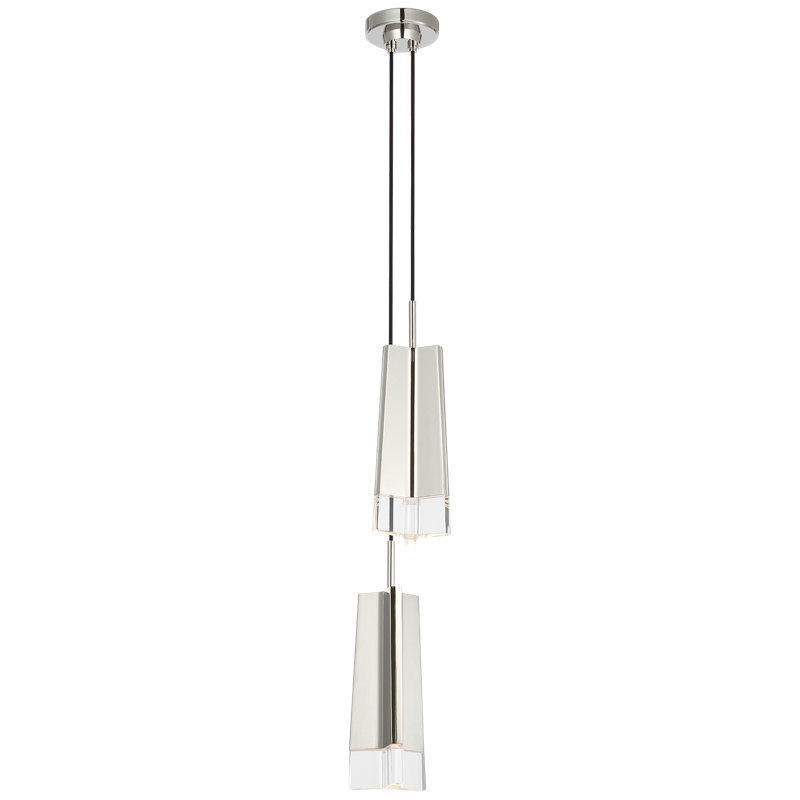 Thomas O'Brien Matcha 2 Light Pendant in Bronze with Clear Glass, Polished Nickel